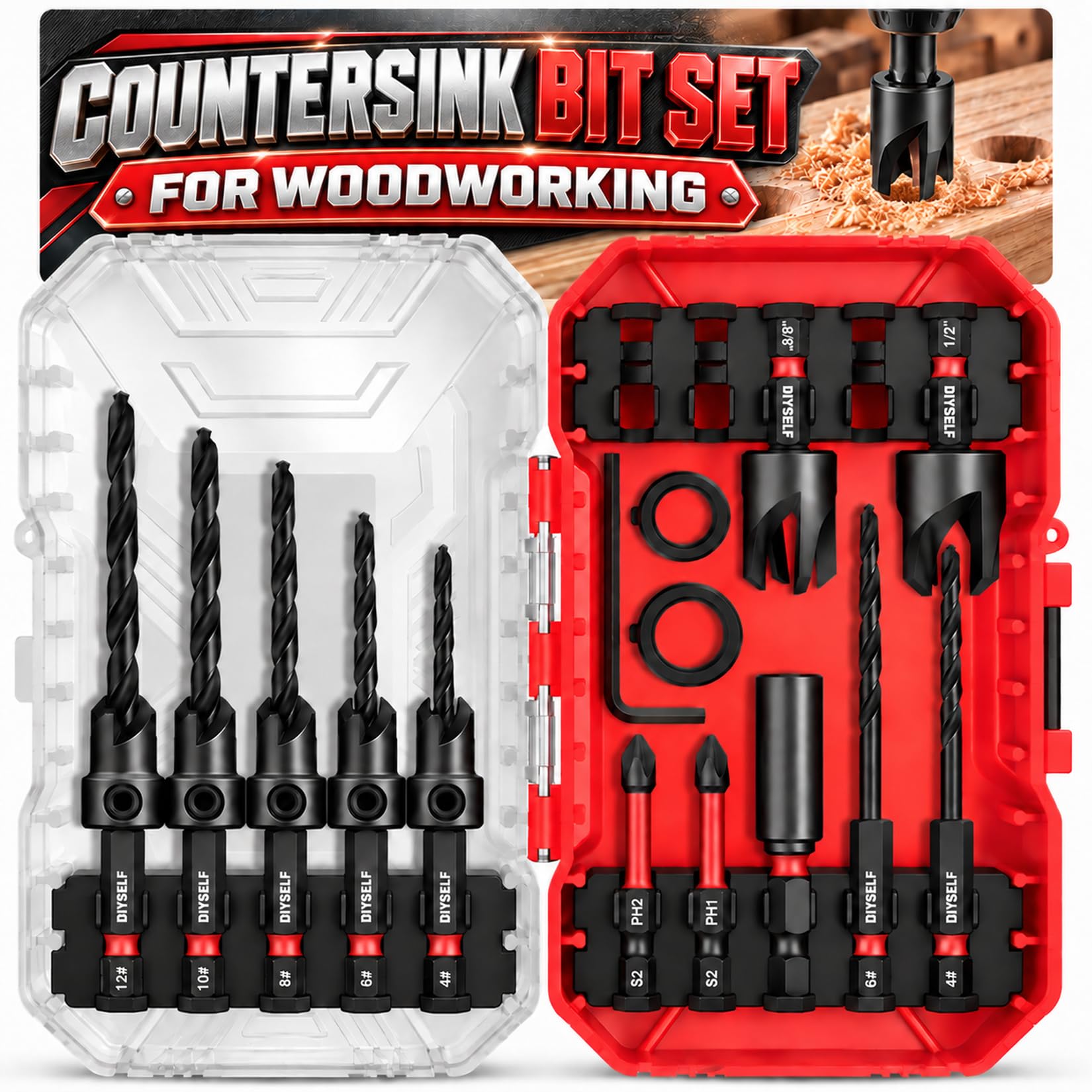 DIYSELF Countersink Drill Bit Set - 15 Piece -1