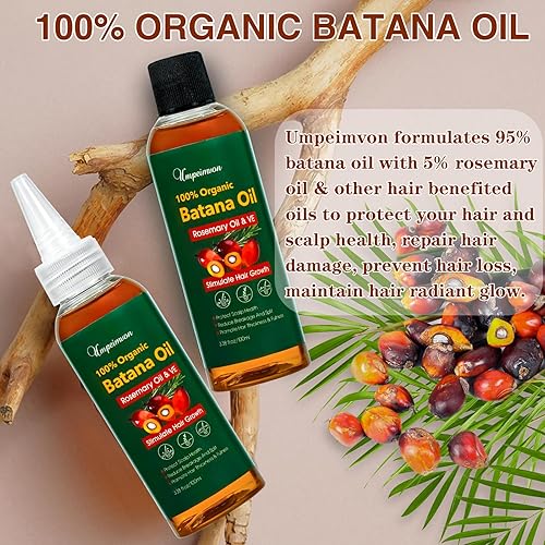 Miniatura 2 de Paquete de 2 aceites de batana orgánicos para el crecimiento del cabello, aceite de botana, aceite de romero, mezcla de vitamina E, masajeador que