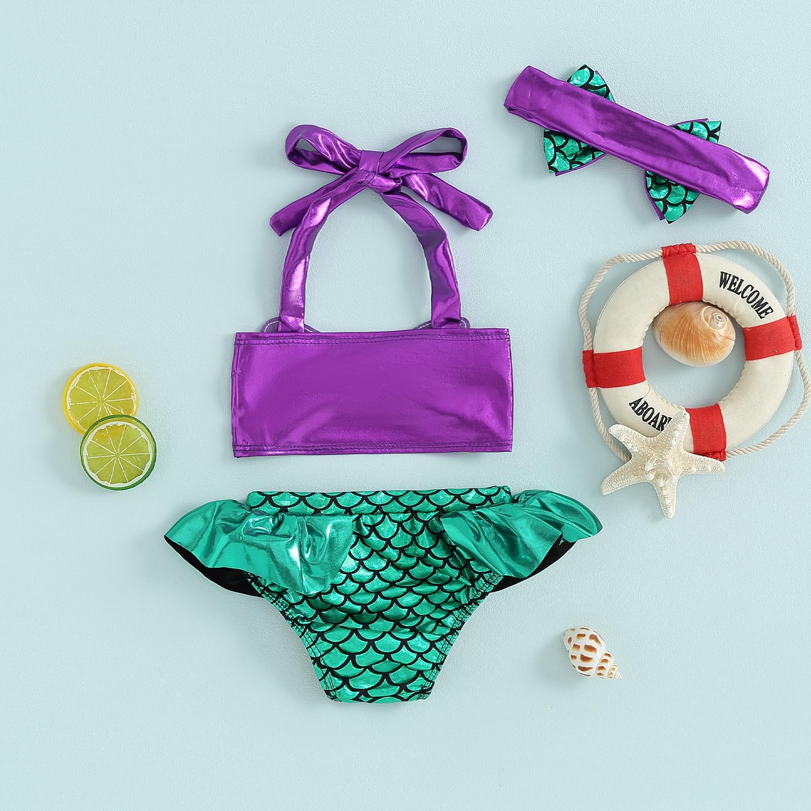 Sexy outfit Kostium kąpielowy dla dziewczynki Syrenka 3-częściowy strój kąpielowy | Idealny na lekcje pływania, wakacje, przyjęcia urodzinowe i odgrywanie ról z motywem syreny