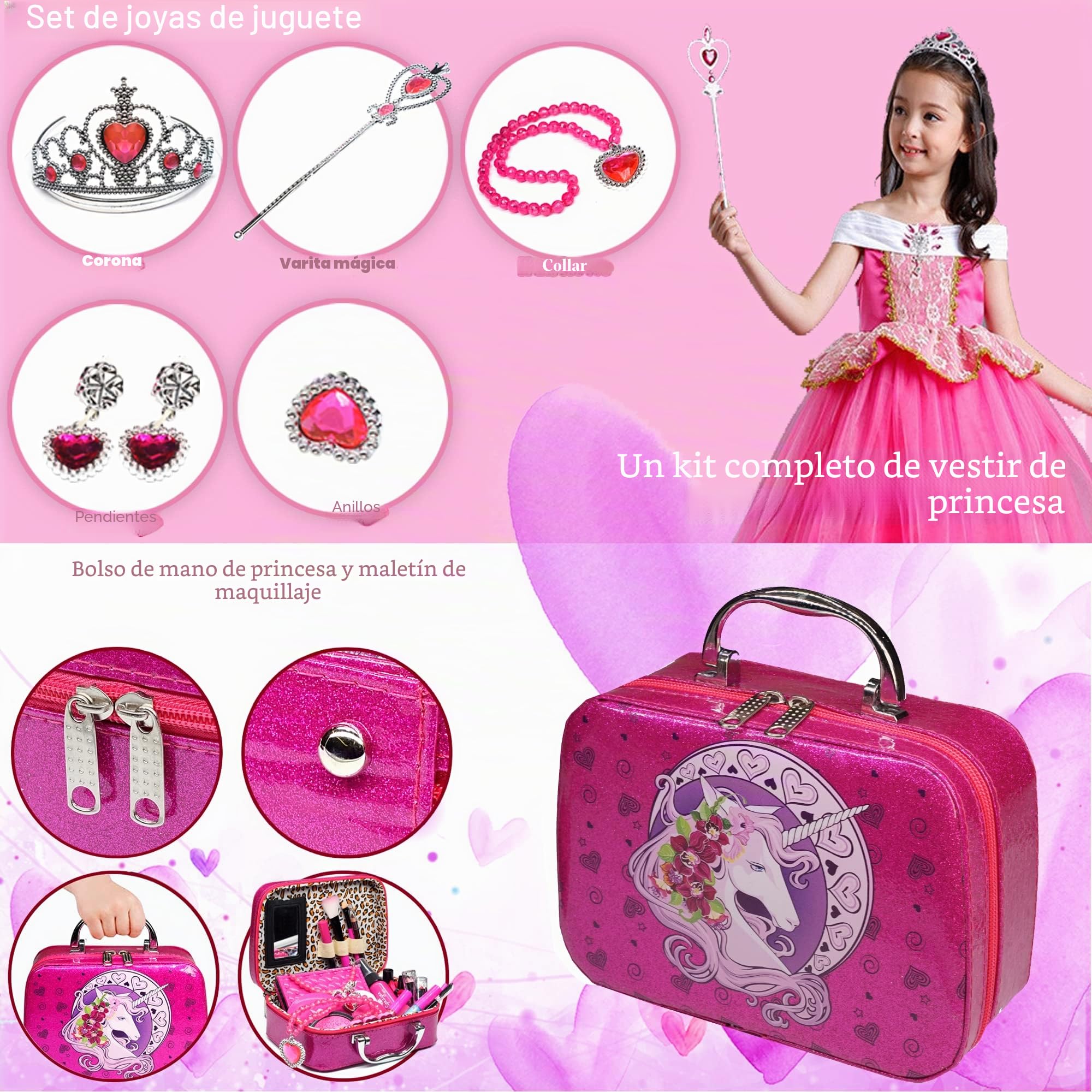 Amerrly Juego de Maquillaje - 32 Estuches de Maquillaje Lavables, Juguetes de Unicornio, Regalos para Niñas de 4 a 12 años