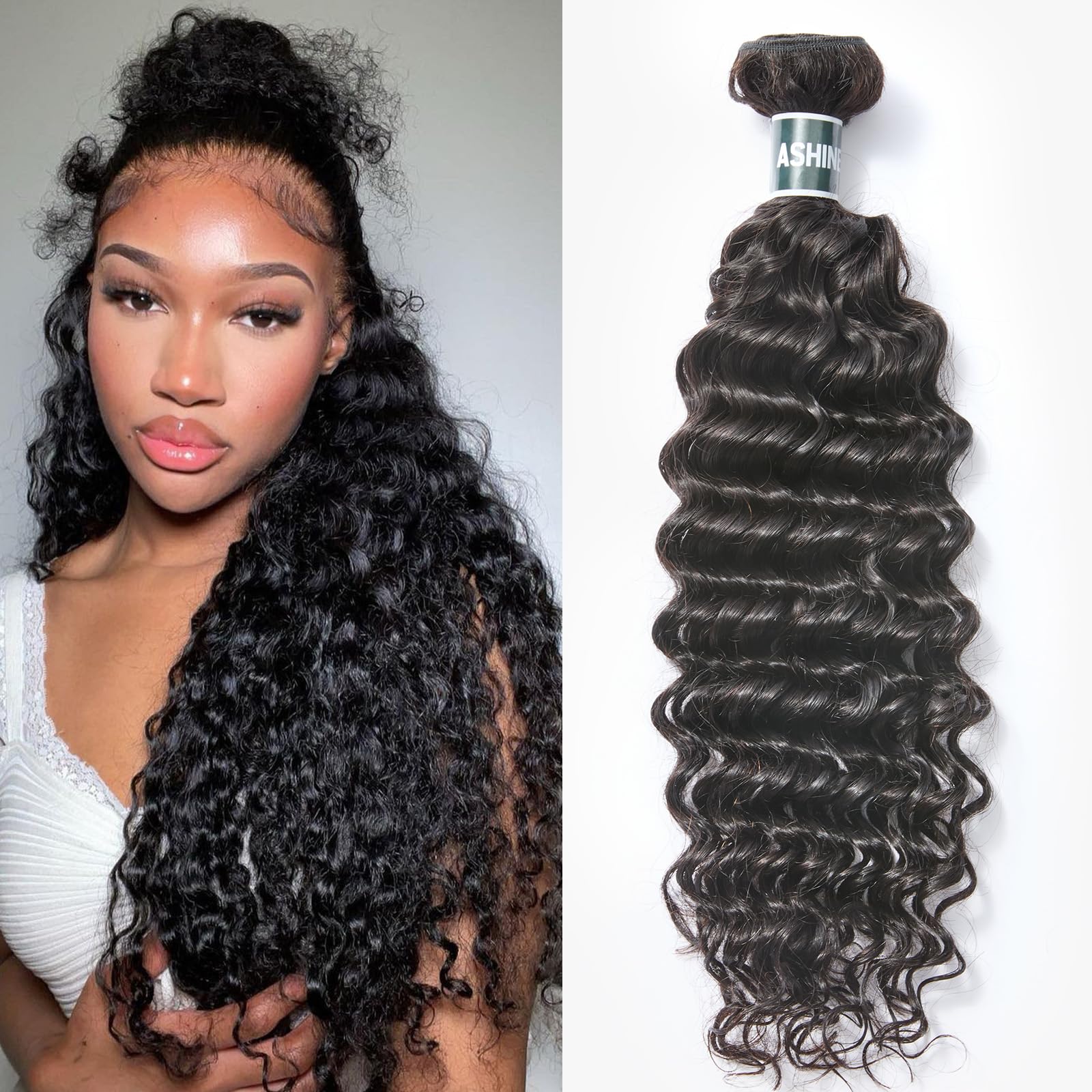 Amazon.com : ASHINE Human Hair Bundle Deep Wave Unprocessed  display picture 1
