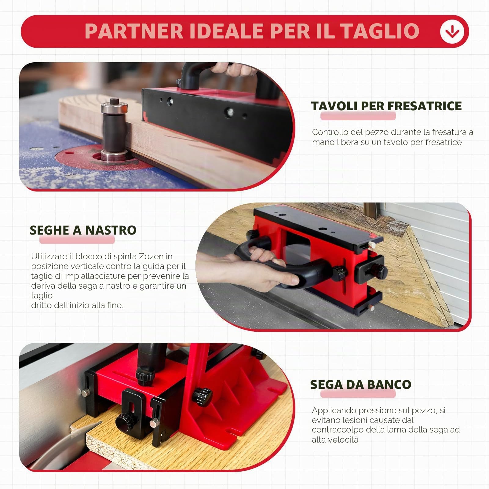 Blocco di Spinta per Tavolo, con Finestra Trasparente e Gamba di Supporto Centrale Regolabile per Tavoli di Fresatura di Seghe Tavolo, 4 Strisce Antiscivolo Sostituibili