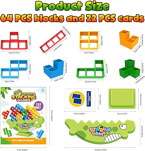 Miniatura 7 de LUYITOM Juego de 64 bloques de equilibrio de torre Tetra, juego de juguetes para ansiedad, juguetes de ataque apilables, bloques de construcción,