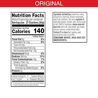 Cheez-It Cheese Crackers, Baked Snack Crackers, Office and Kids Snacks, Reduced Fat Original, 4.5lb Case (12 Boxes)