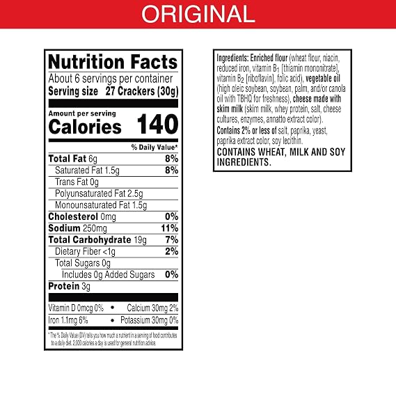 Cheez-It Cheese Crackers, Baked Snack Crackers, Office and Kids Snacks, Reduced Fat Original, 4.5lb Case (12 Boxes)