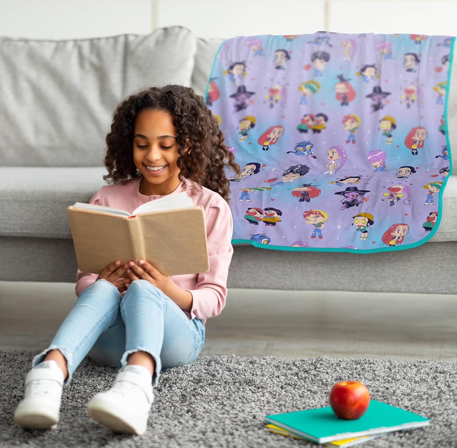 Jay Franco Kids Plush Throw Blanket – Ultra Soft Cozy Plush Fleece for Bed, Couch, Sofa, Home Décor, Official Licenseds Huntrix and Saja Boys, Light Purple - Kpop Demon Hunters, 46x60 - Throw Blanket