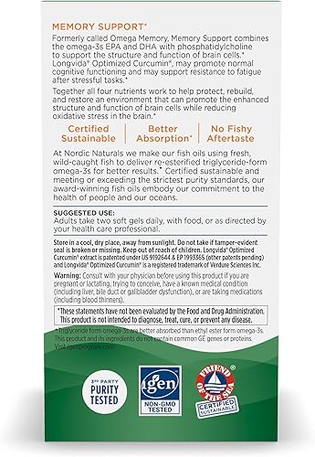 Miniatura 3 de Nordic Naturals Memoria Omega con curcumina limón 60 geles blandos 1000 mg de omega-3  400 mg de curcumina optimizada memoria cognición contiene