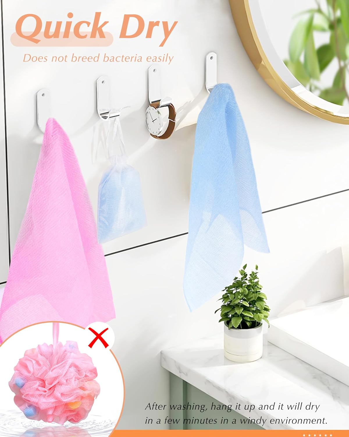 6 PCS Exfoliating Washcloth, 35 Inch 3 Colors Nylon Bath Exfoliating Towel for Shower, Colorful Japanese Washcloth, Exfoliating Body Scrubber (Blue, Yellow, Pink) - Image 4