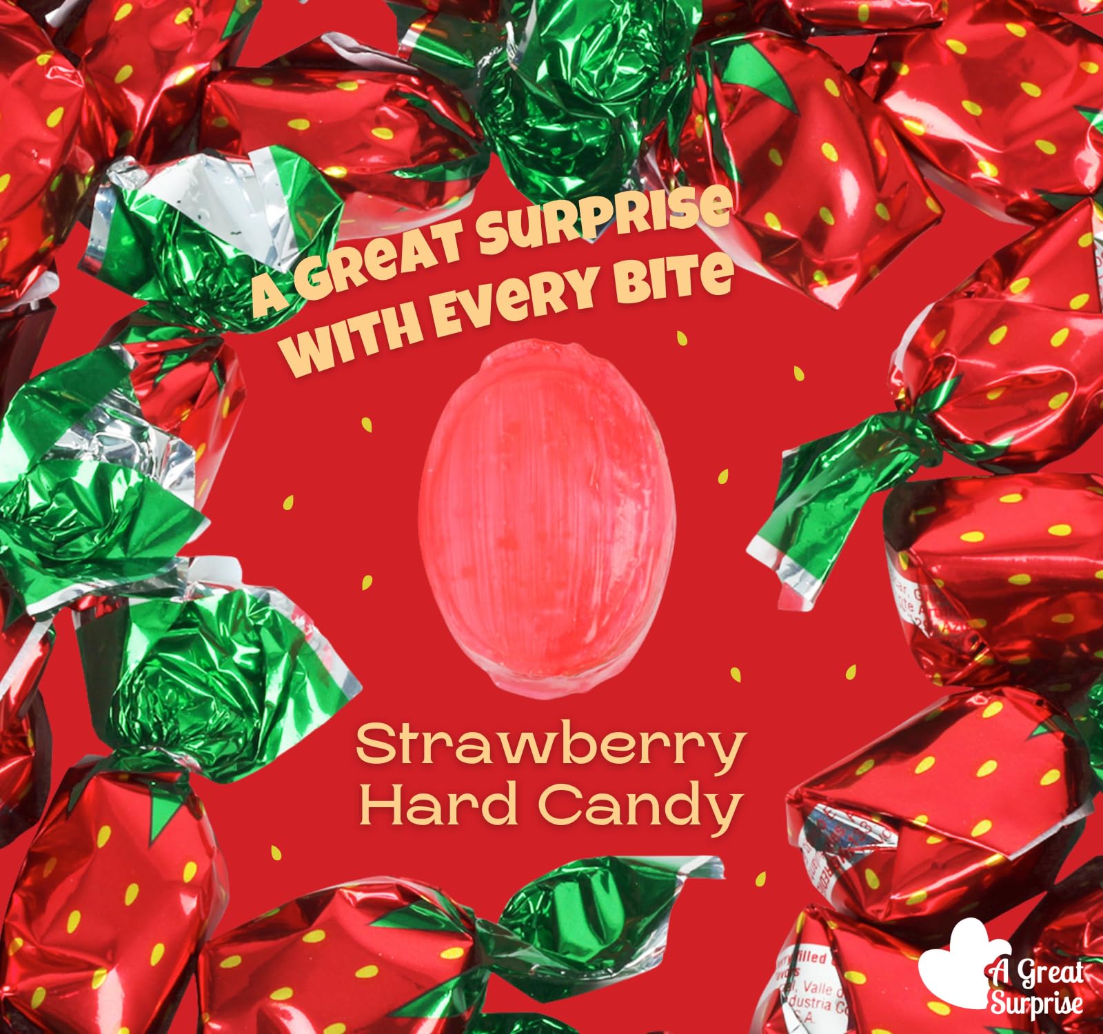 Strawberry Hard Candy - 6 Pounds - Strawberry Filled Bon Bons Bulk - Individually Wrapped Candy for Office