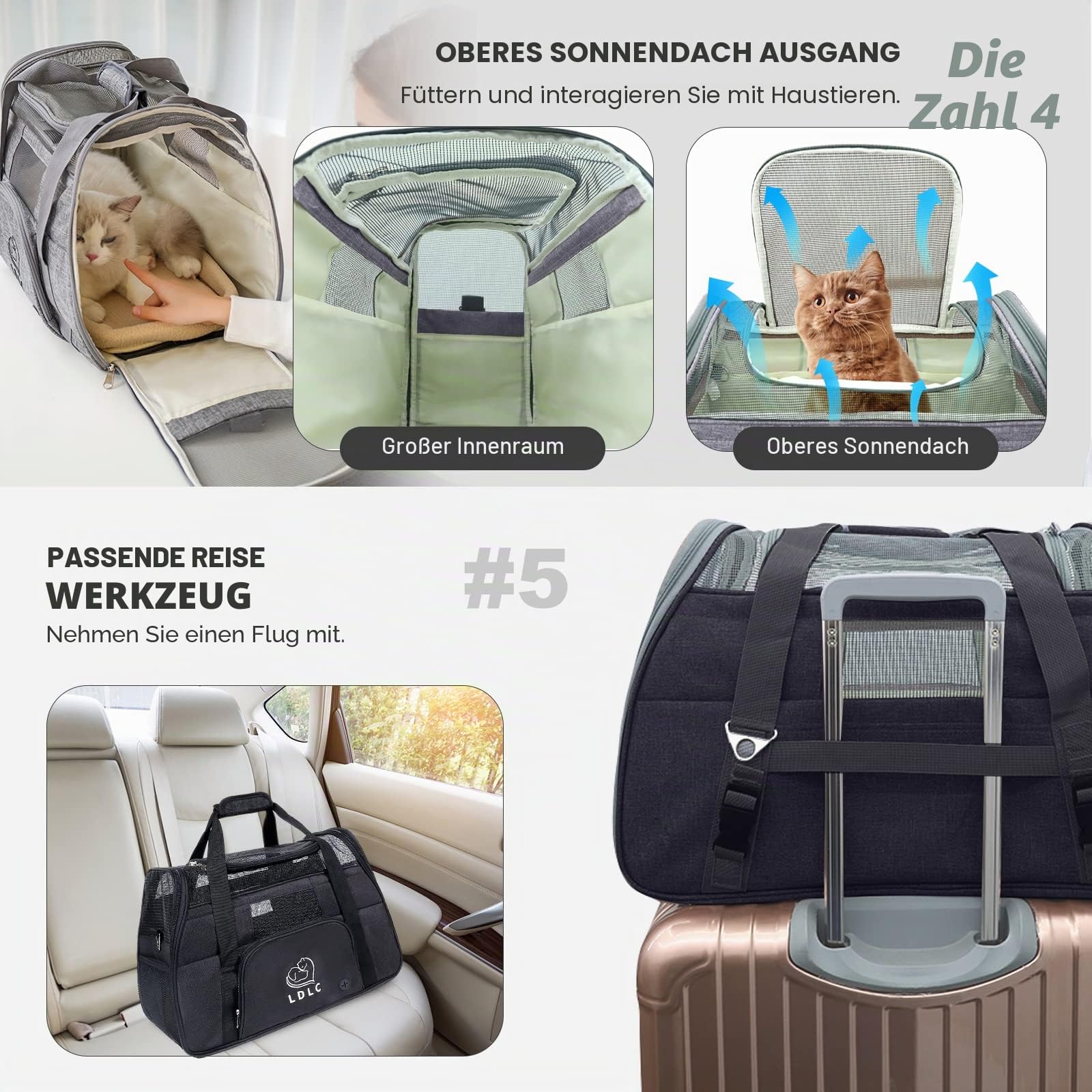 PETCUTE Hundetransportbox,Atmungsaktive Katzen Tragetasche Katze transportbox Tragetaschen mit Weicher Matratze, Stoff Oxford Haustiertragetasche mit Schultergurt,Airline Zugelassen Schwarz