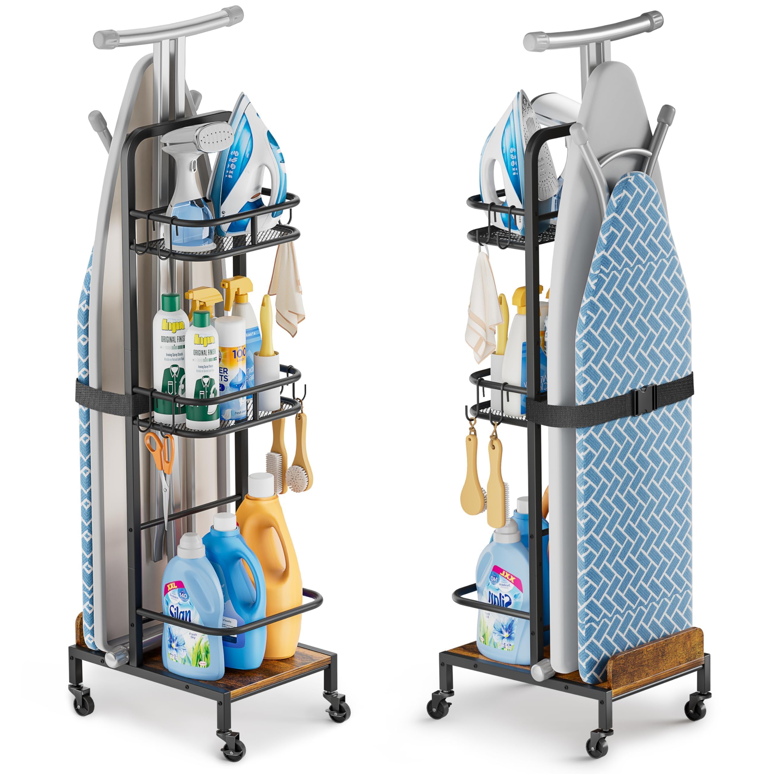 Porta Asse Da Stiro, Appendi Asse Da Stiro Da Tavolo, Supporto Tavola Da Stiro Con Carrello Portaoggetti A 3 Livelli Per Accessori Da Lavanderia Per Gli Articoli Essenziali Della Lavanderia