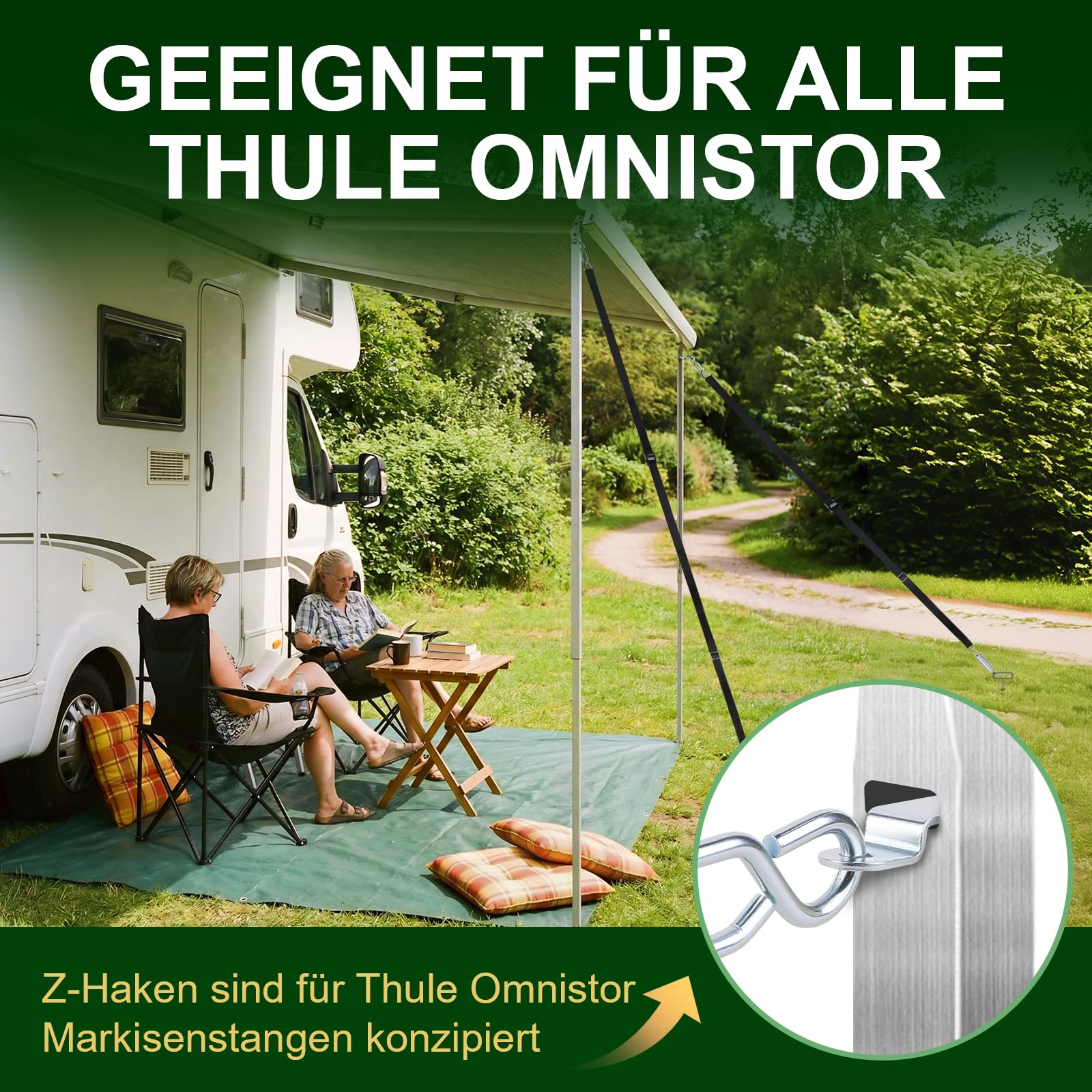 Kit de Sujeción para Toldos, Correas para Tormentas para Thule Omnistor, Protección contra Tormentas para Toldos de Autocaravanas y Caravanas con Anclajes al Suelo Resistentes de 39 cm