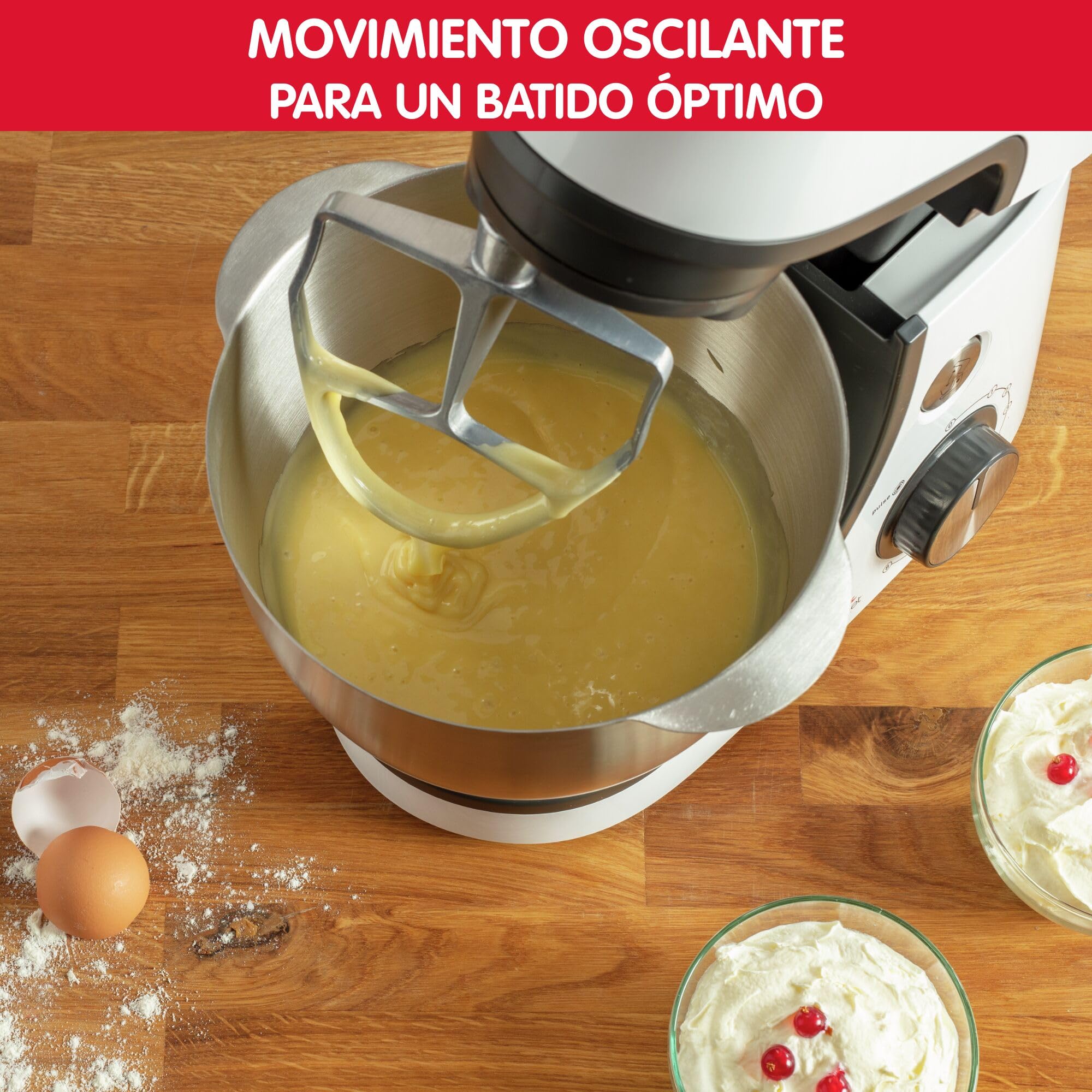 Moulinex Masterchef Gourmet - Robot de repostería, 1100 W, 4,6 L de capacidad, 8 velocidades + Pulse kit de repostería, mezcla homogénea, batidor fundido a presión, gancho masa, libro recetas, QA5101