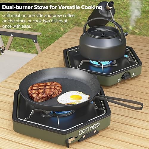 Miniatura 2 de Estufa de camping de propano de 2 quemadores con bolsa de transporte y regulador de presión de estufa de gas, estufa de campamento plegable Camping