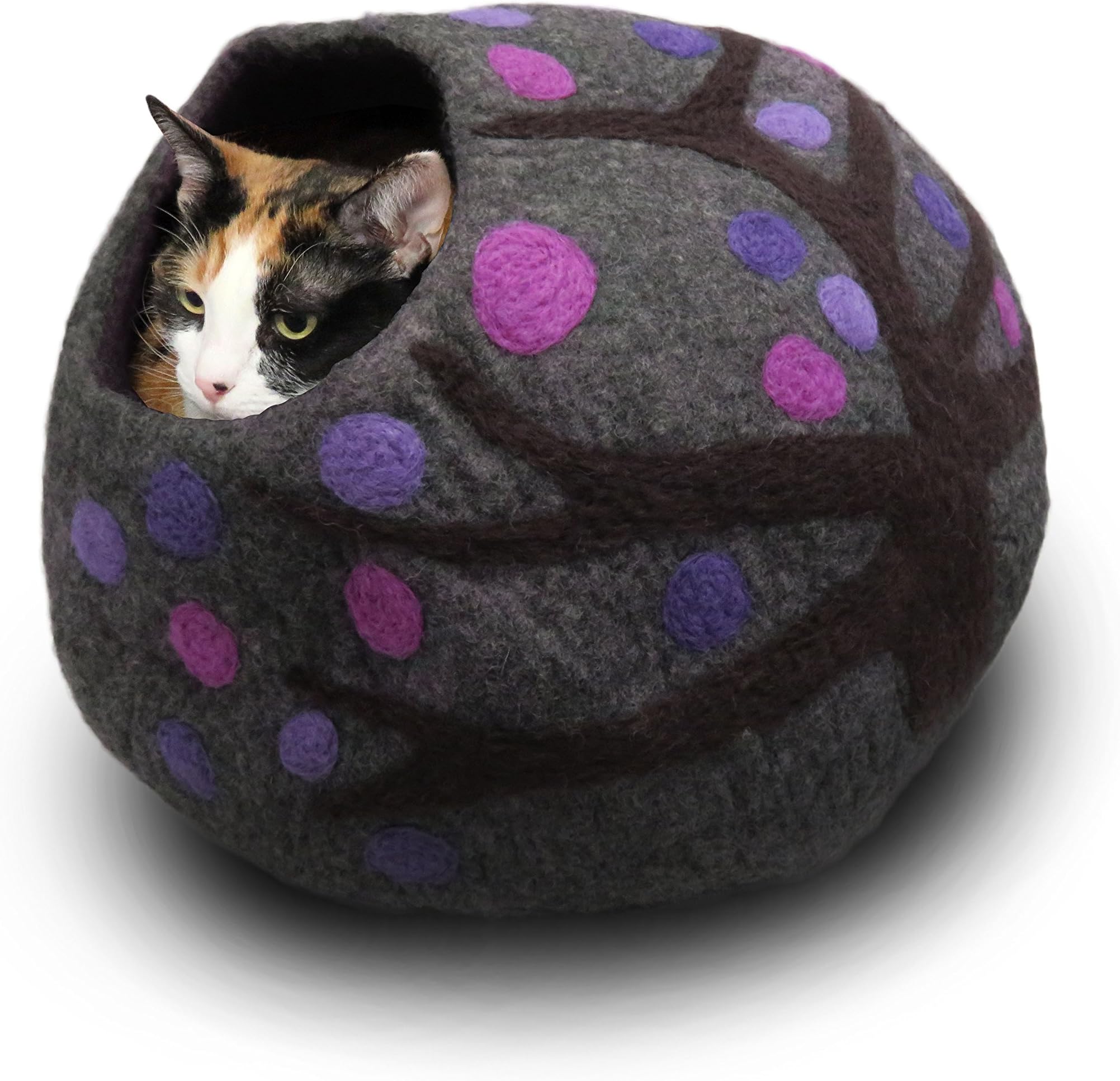 Wool Cat Cave Bed - Eco Kitty Cave - Eco Friendly, Fair Trade, Handmade, Organic Cat Hideout - 20" Extra Large (X-Large, Purple Rain)
