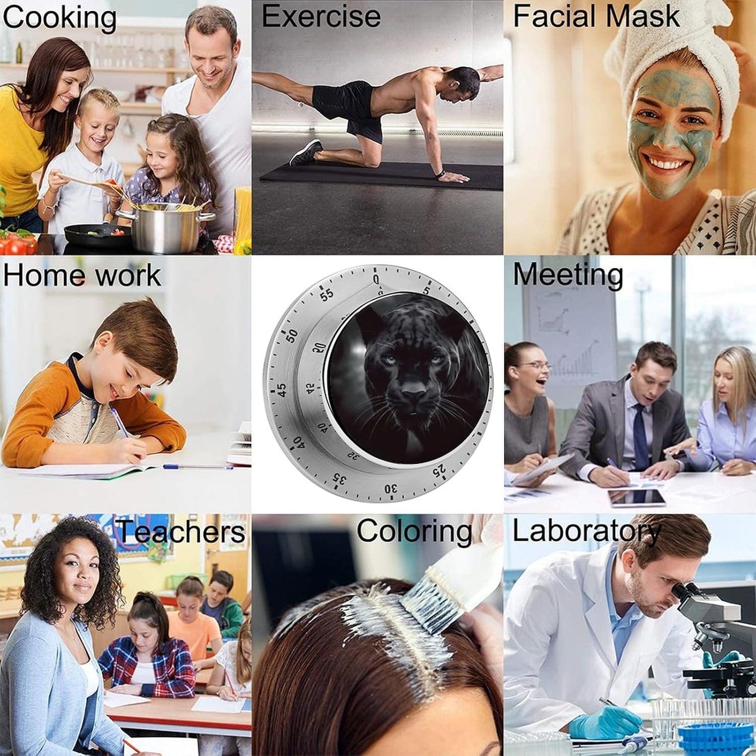 Animal Panther Timer Stainless Steel Kitchen Timers Waterproof & Rust-Proof 60 Minute Mechanical Timer with Loud Alarm for Cooking, Baking, Fitness