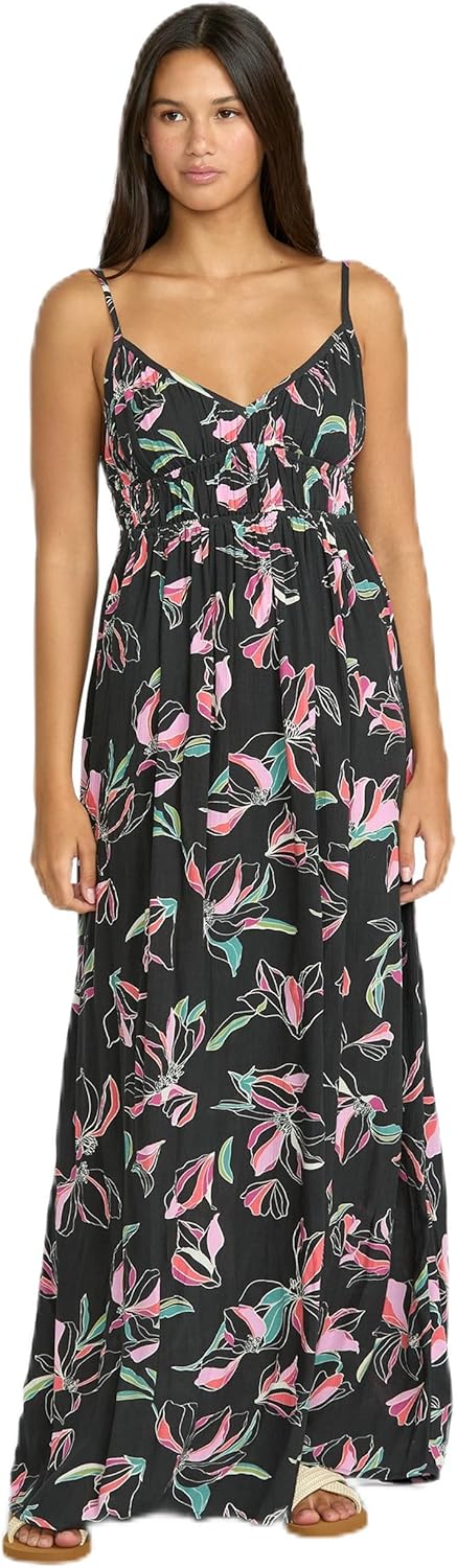 Volcom Womens Dream in Bloom Crinkly Viscose Maxi Dress – Adjustable Straps for Effortless Summer Style