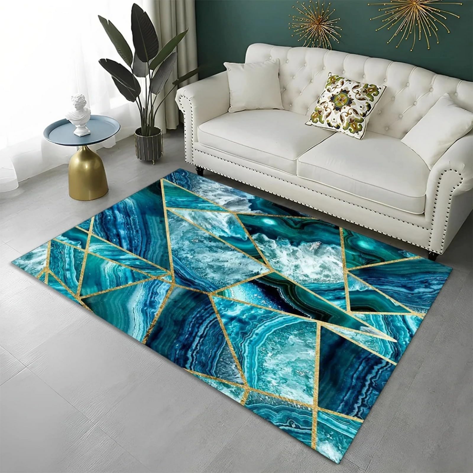 Tapis de sol 3D marbre abstrait en flanelle 120x160 cm pour salon et chambre