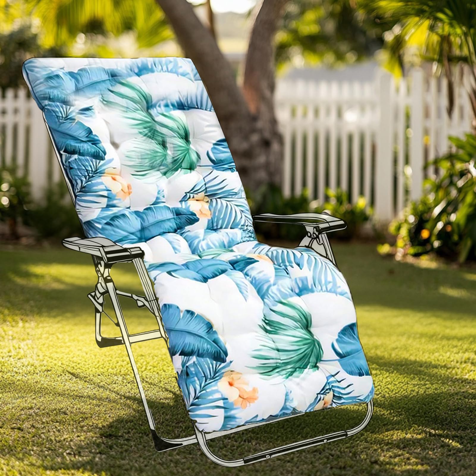 GOZYLA High Back Sun Lounger Replacement Cushion: 170x53 cm Padded Soft Non Slip Ties Outdoor Indoor Use for Reclining Garden Chair Patio Beach Porch Furniture