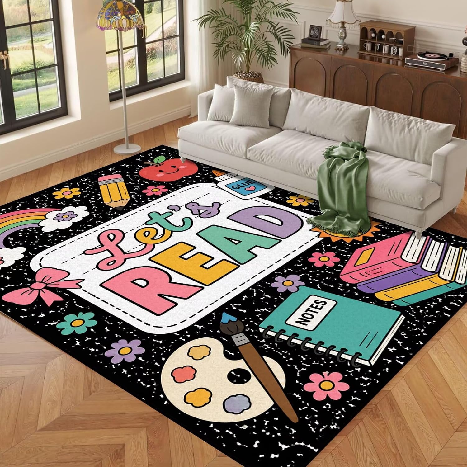 Reading Rug 5x7, Washable Area Rug for Bedroom Study Office