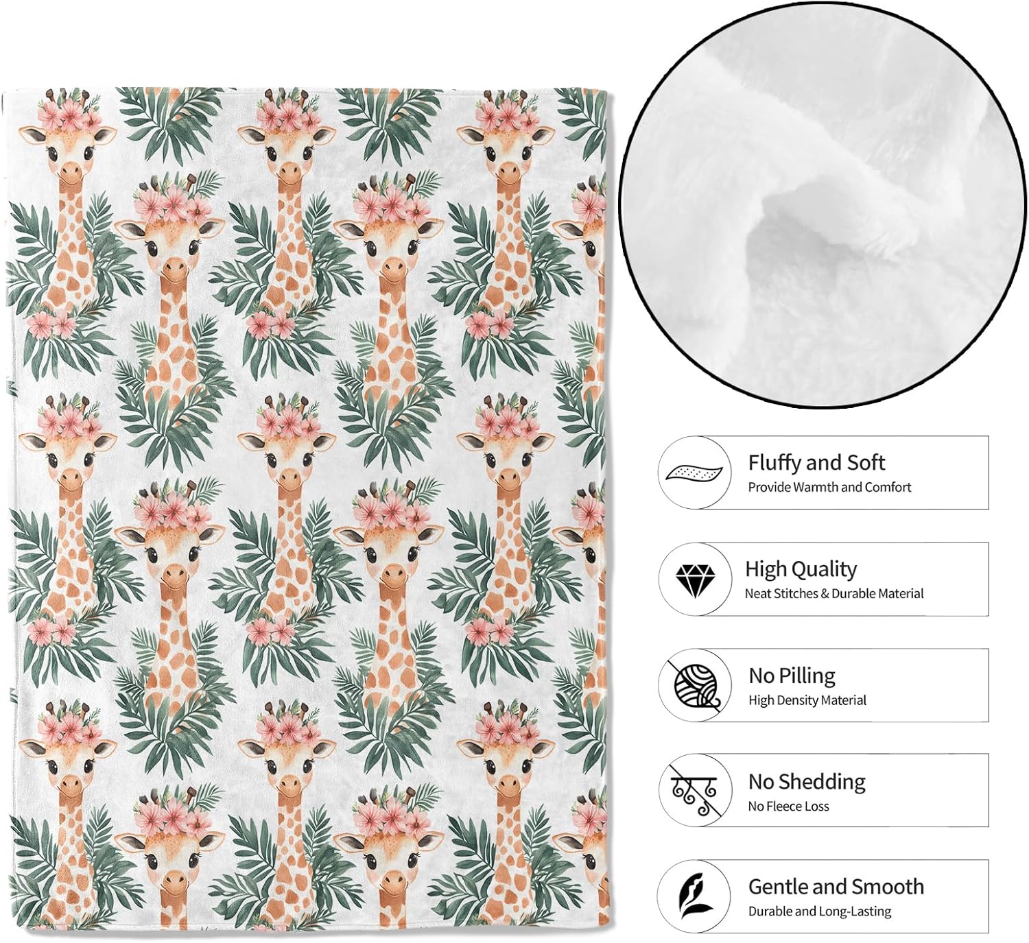 Cute Giraffe Throw Blanket,50x60in,Soft,Lightweight Flannel, Adorable Giraffes with Floral Crown Blankets - Gifts for Kids Women,for Couch Office Travel,Home Living Room Whimsical Decor - Image 2