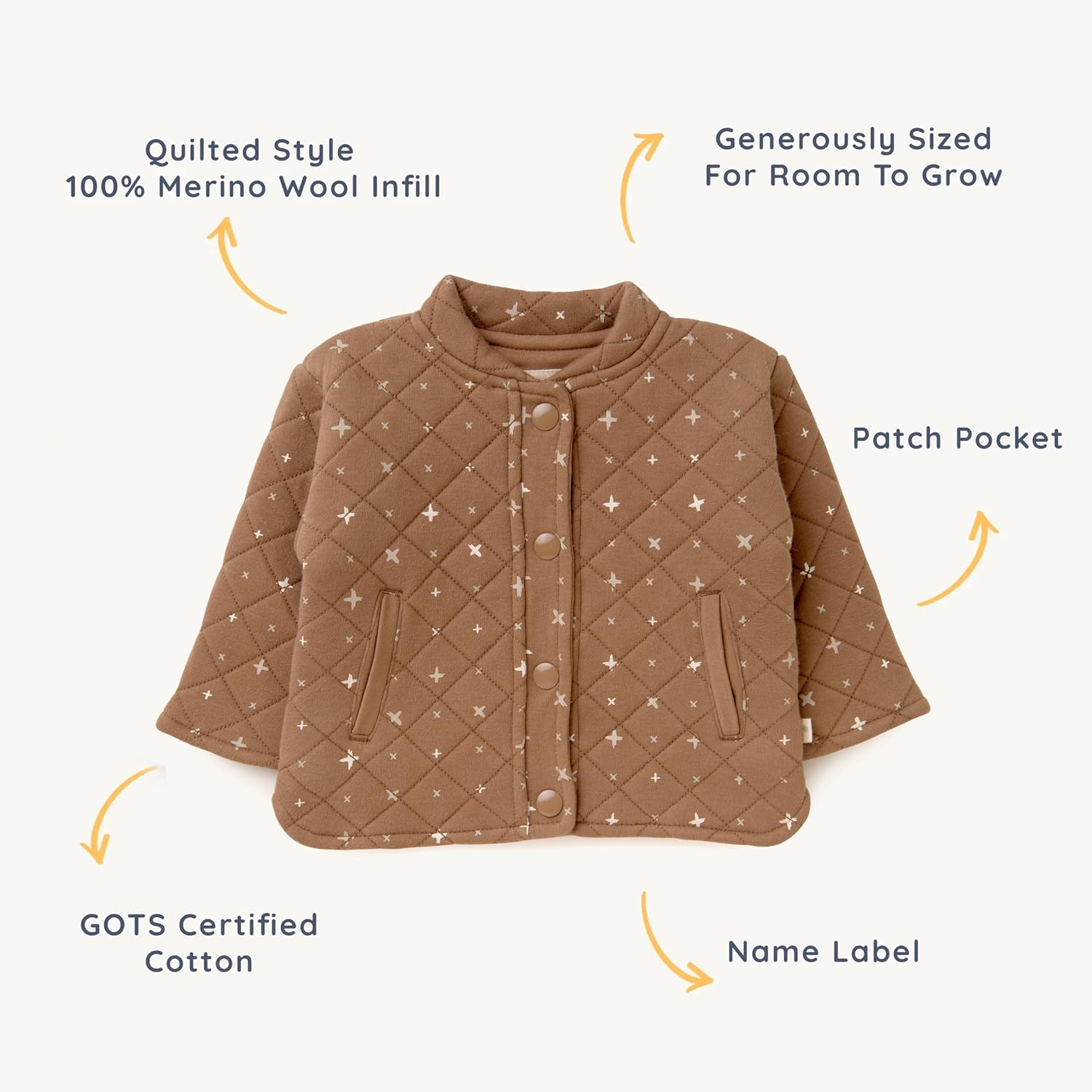 MakeMake Organics GOTS Organic Cotton Button Zipper Coat Jacket Quilted Outdoor Outerwear Toddler Young Kids Boys Girls