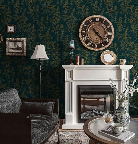 Miniatura 2 de Kitico Papel tapiz dorado y verde, papel tapiz floral extraíble, papel tapiz texturizado autoadhesivo para muebles de dormitorio, rollo de vinilo de