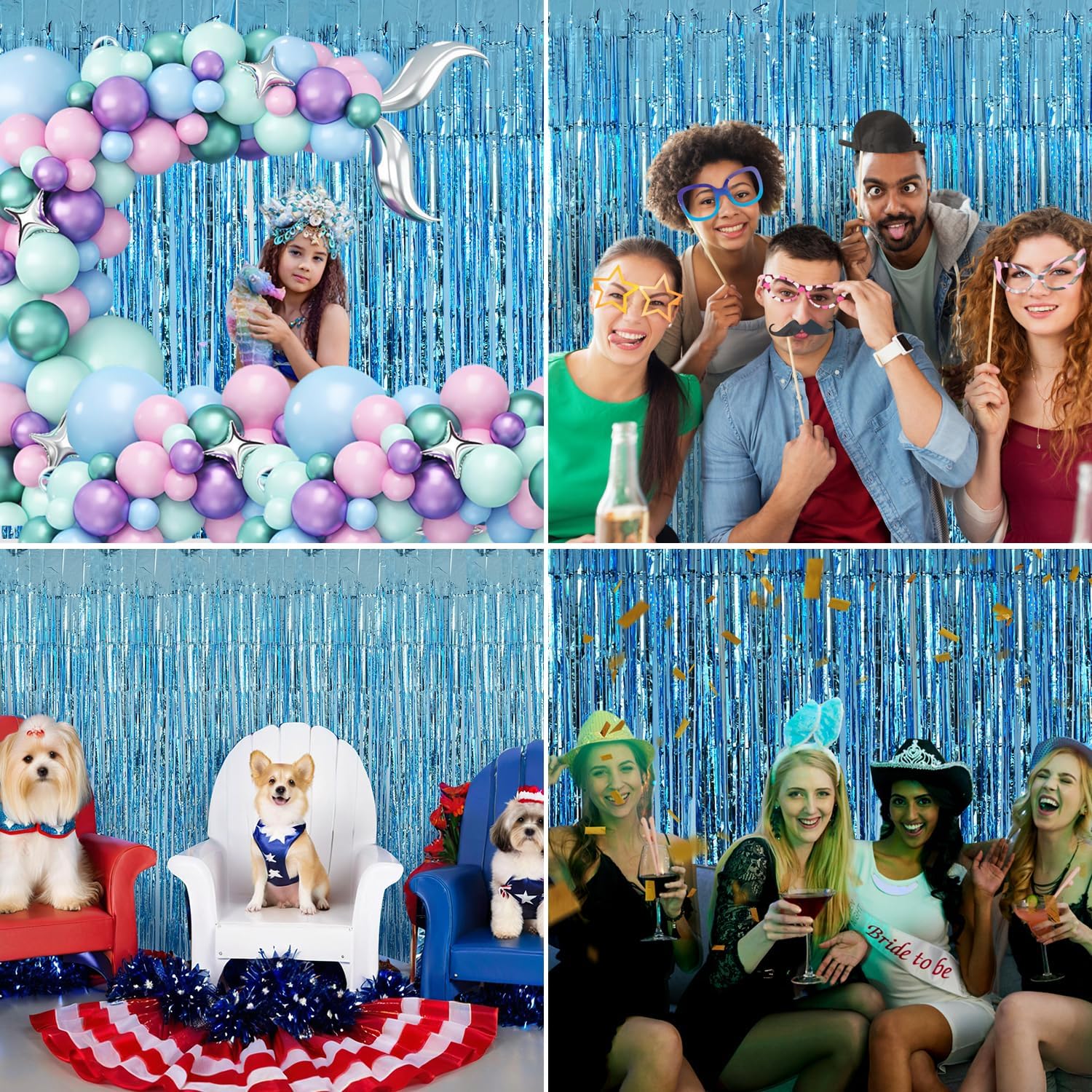 Blue Streamers Party Decorations 3.3x8.2ft 2 Pack Light Blue Tinsel Foil Fringe Curtain Backdrop Ocean Themed Party Decor Photo Booth Props for Birthday Baby Shower Bachelorette Door Hanging Wedding image 5