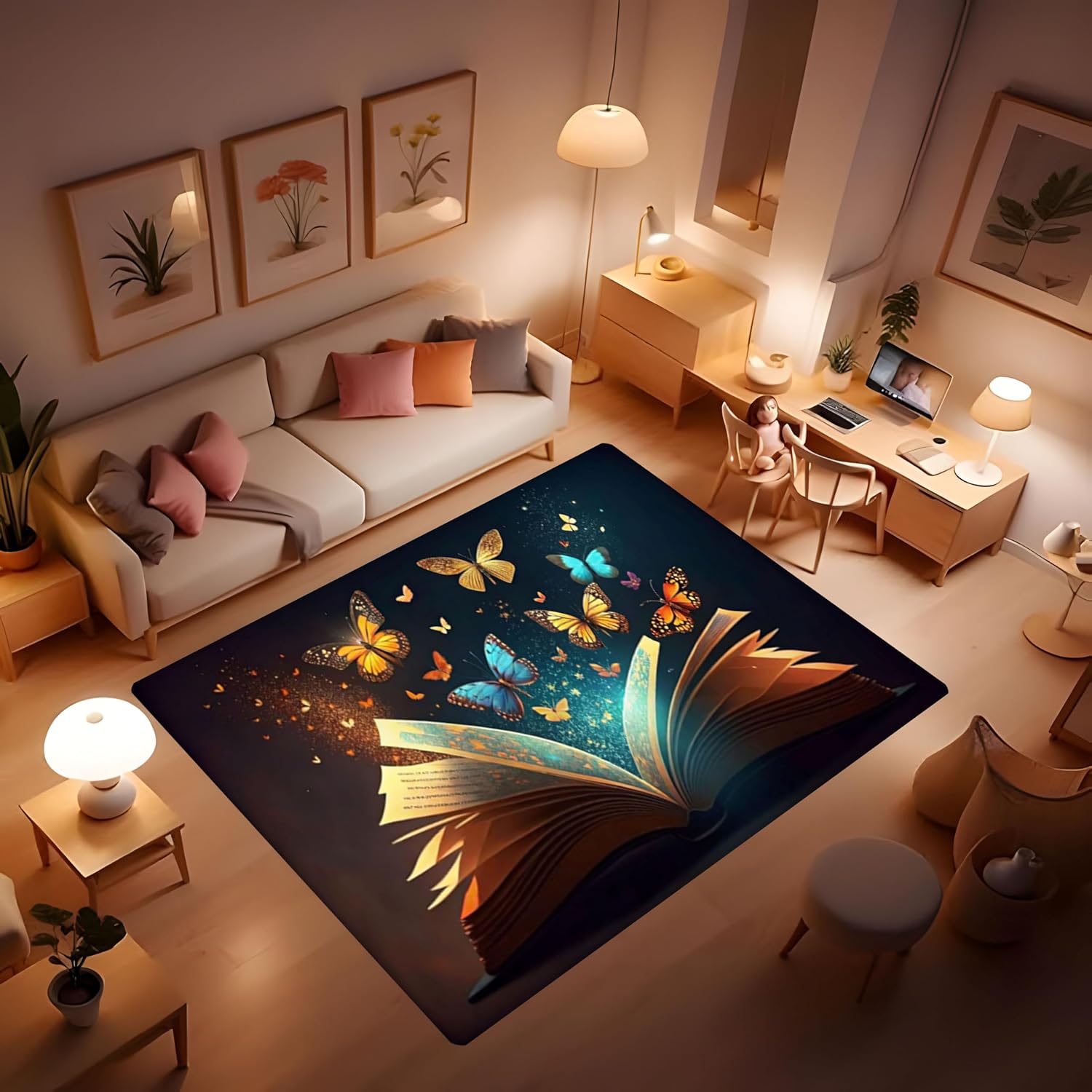 Area Rugs Butterflys in The Books Reading Home Decor Rugs Non-Slip Carpet for Classroom Living Room Bedroom Dining Children's Room 2'x3'