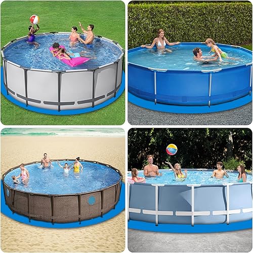 Miniatura 7 de Almohadilla redonda de revestimiento de piscina de 12 pies para piscinas sobre el suelo, hecha de material duradero, evita pinchazos y prolonga la