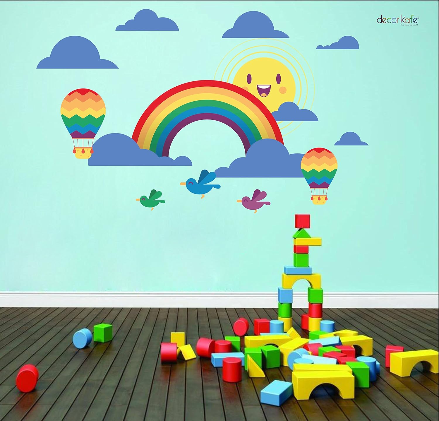 DECOR KAFE Baby Room Cute Mushroom Clouds Rainbow Wall Stickers