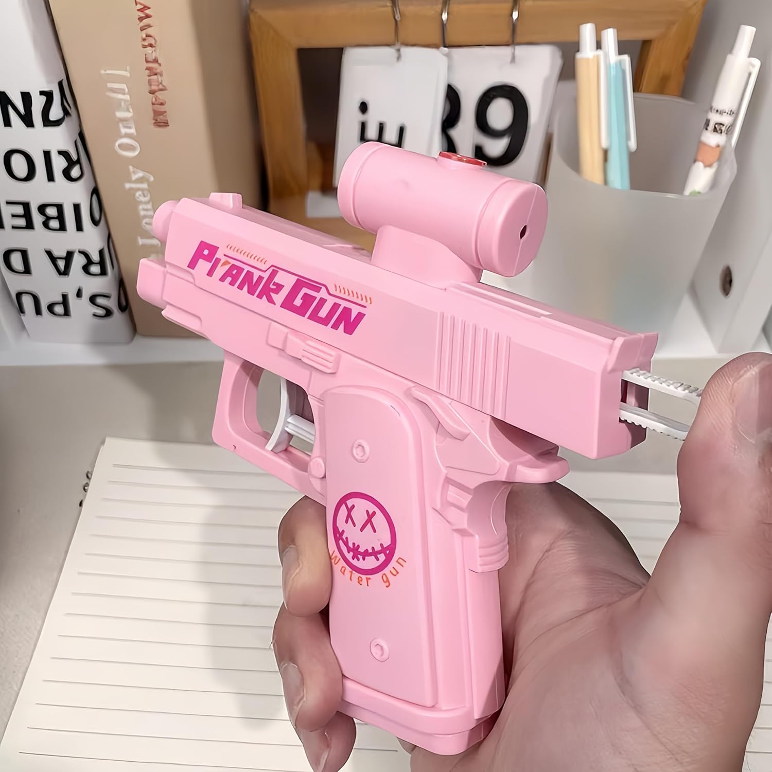 Double-Sided Novelty Prank Water Gun, Pink Reusable Water Filler, One-Hand Operation, Durable ABS Plastic Water Blaster, Perfect for Party Favors, Ideal(White)