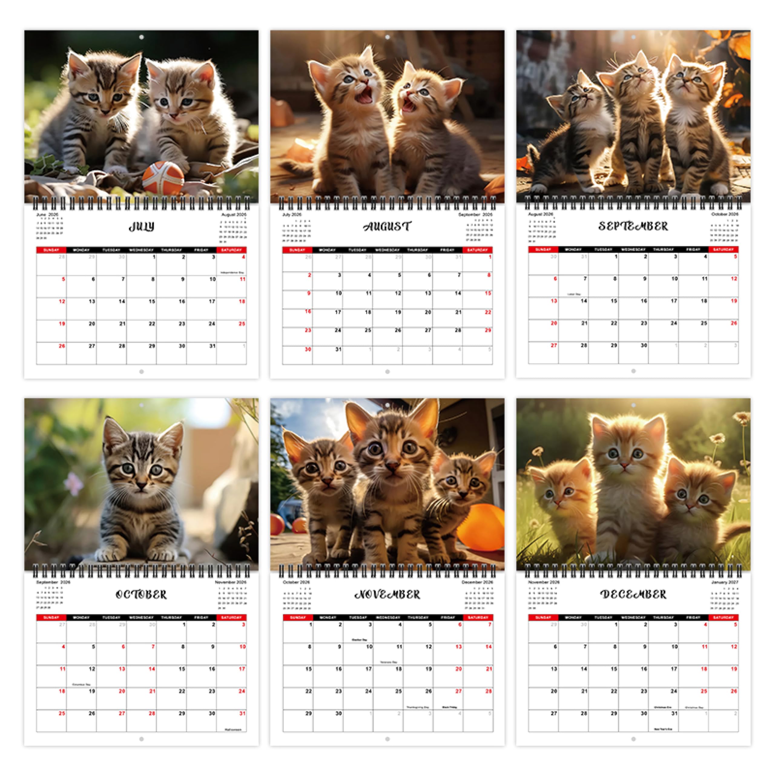 Calendario de pared de gato 2026, calendario de pared 2026, año completo de 12 meses, enero de 2026 a diciembre de 2026, tamaño 8 x 11 pulgadas, diseño de doble encuadernación, bonito calendario de