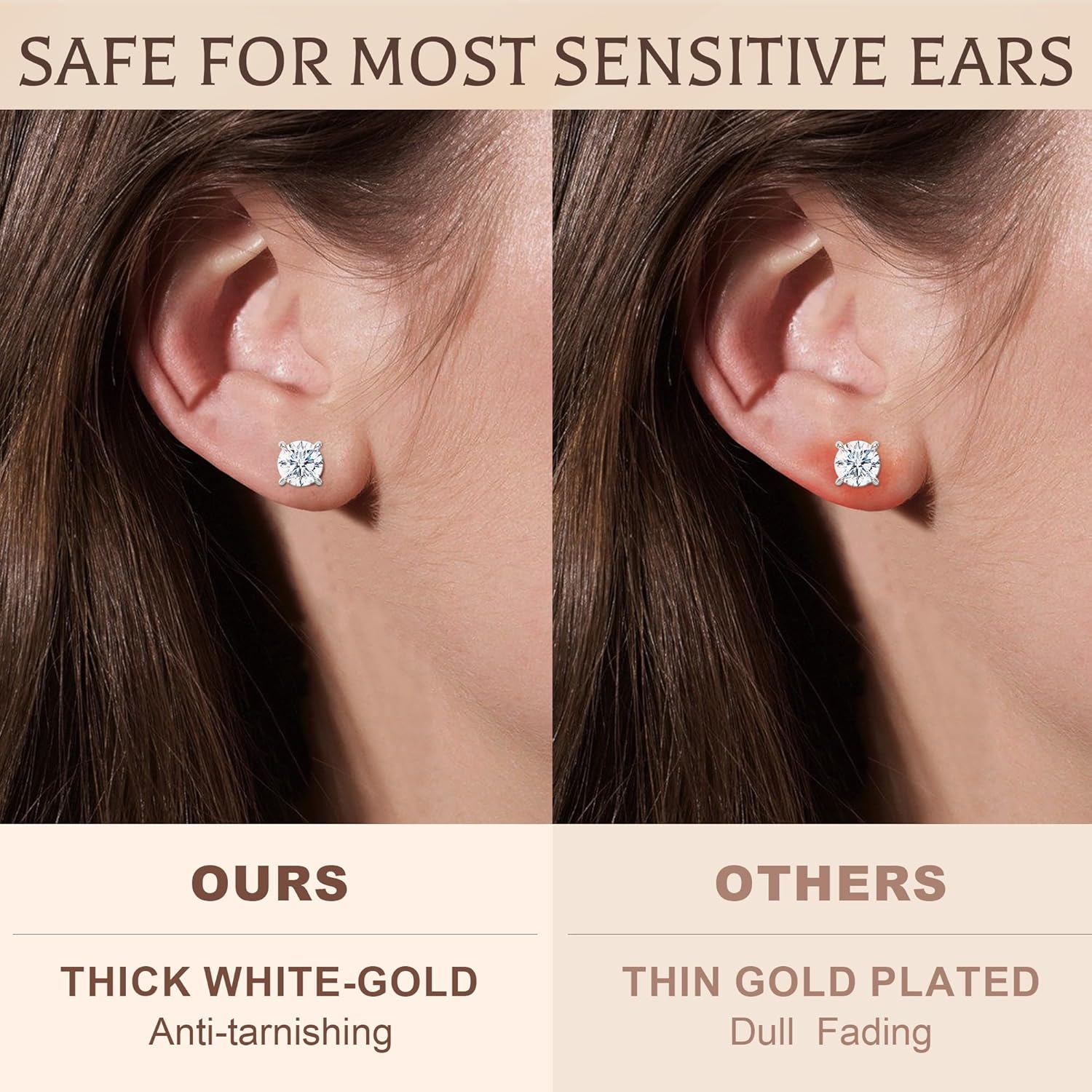 3 CT Moissanite Stud Earrings - Colorless Flawless Lab Created Moissanite - Hypoallergenic S925 Sterling Silver - 4 Prong Stud Earrings - Additional Silicone Earring-Backs - GRA - Gift - Image 4