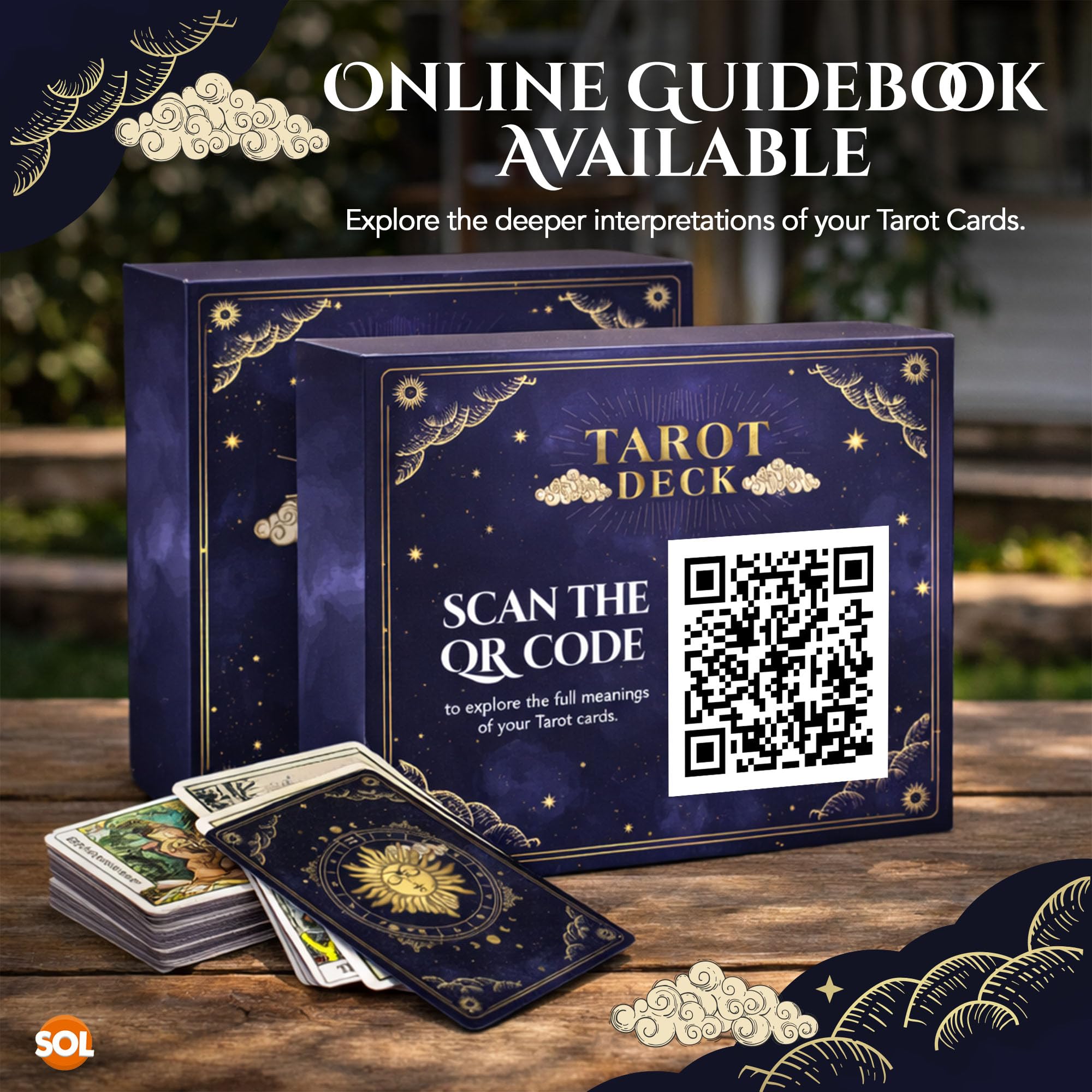 SOL 78pcs Complete Original Tarot Card Deck and Guide Book, For Beginners Set or Experienced Users, Vintage-style with Meanings on Them, Great for Spiritual Readings, Divination and Fortune-Telling