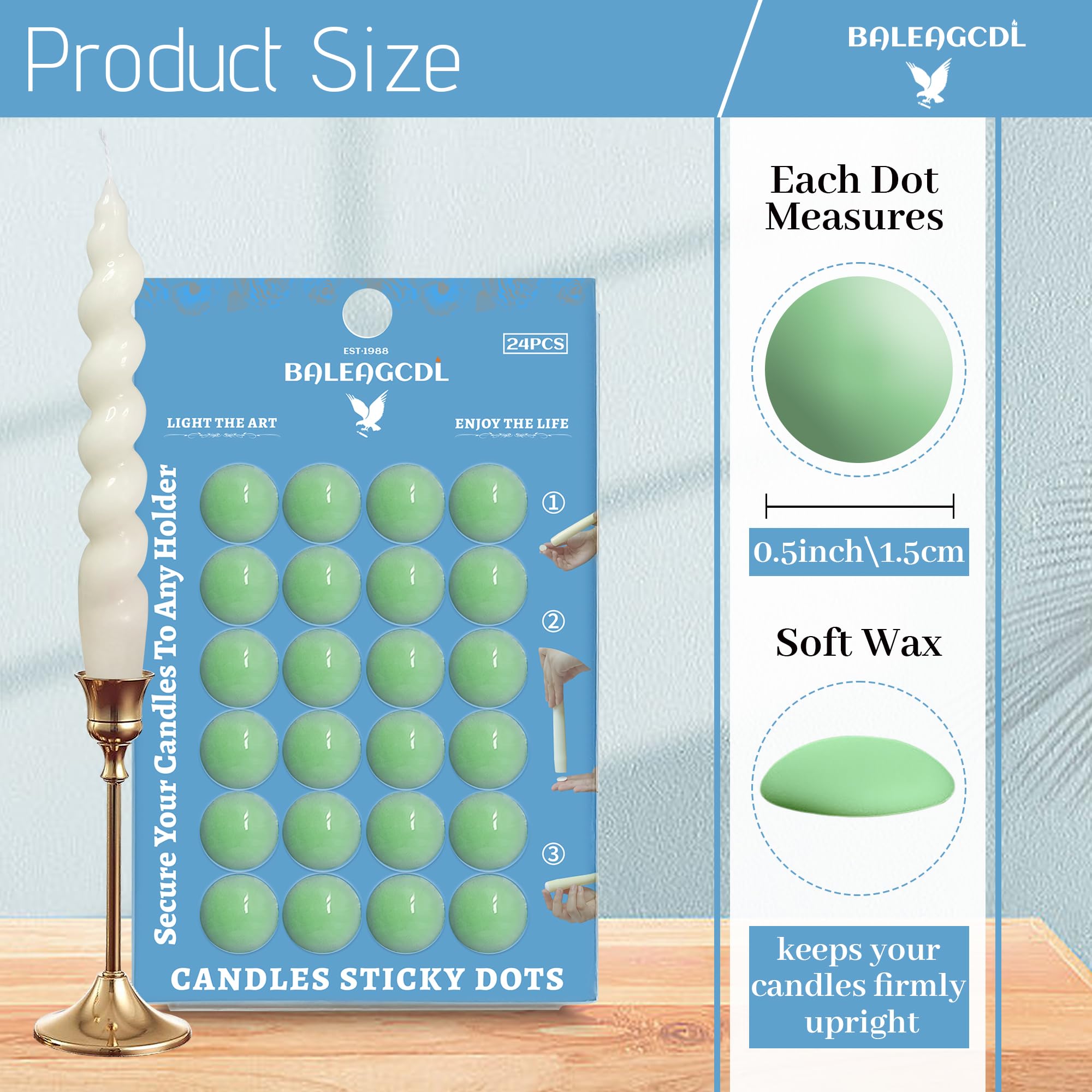 BALEAGCDL Candle Sticky Dots – Green Soft Wax Adhesive For Securing Candles In Holders (24 Dots Per Pack)