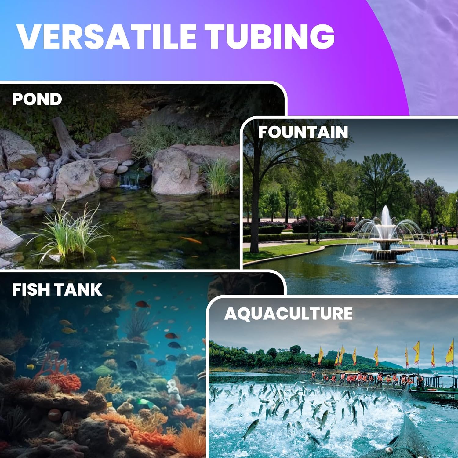 Large Self Sinking Aeration Hose，100 Feet Pond Aerator Hose 3/8” ID × 9/16”with 4 Copper Menders and 4 Stainless Steel Clamps for Aquaculture,Garden and Lake Aeration (100FT)