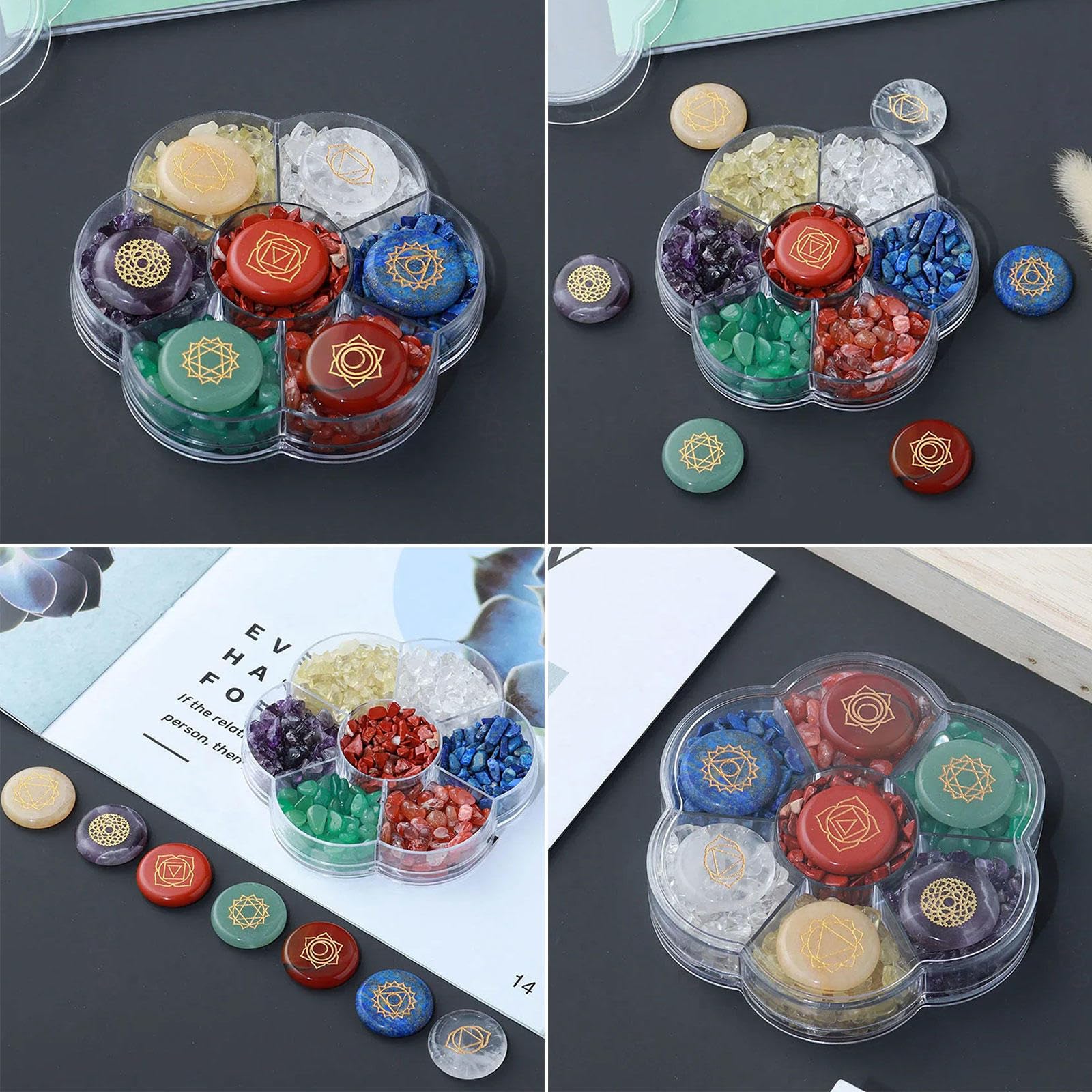 Kit Cristalli 7 Chakra - 7 Pietre Lucidate e Pietre Preziose Burattate con Simbolo Reiki dei 7 Chakra - Cristalli Curativi Set di Pietre per La Guarigione Cristalli di Stregoneria