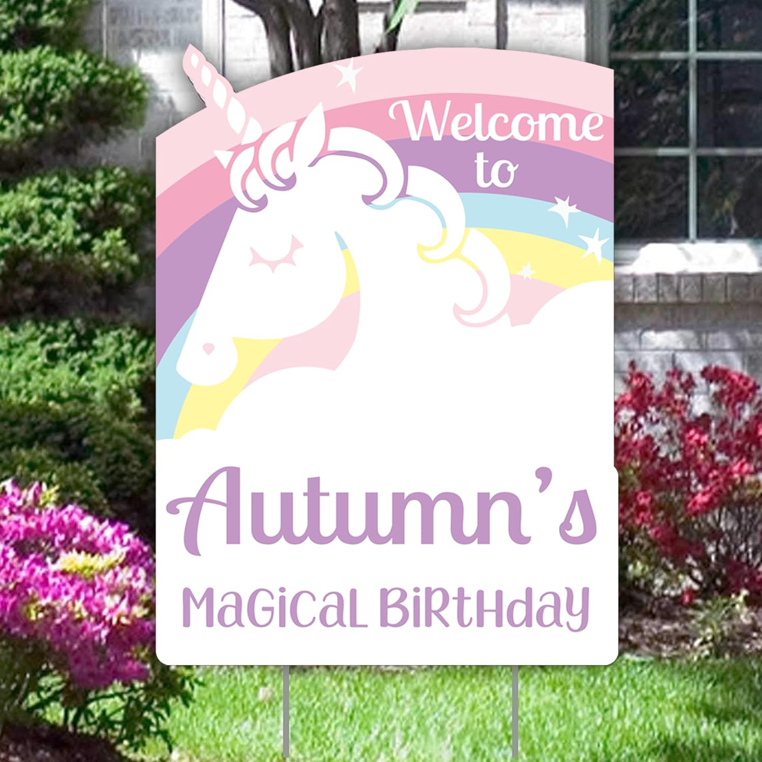 VictoryStore Birthday Yard Decorations - Custom Unicorn Birthday Party Yard Sign - Unicorn Birthday Party Supplies (Rainbow)