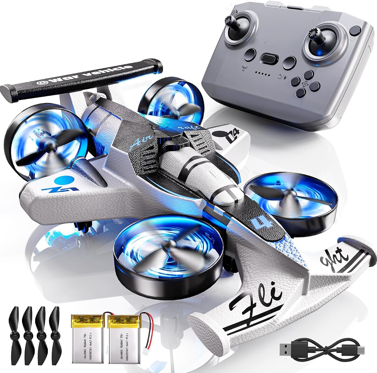 Avión de control remoto para niños, 2 en 1 RC Avión Stunt RC Drift Car, Avión de espuma interior al aire libre con carrera de vagones, trucos, juguetes de regalo para niños niñas adultos 8 9 10 11 12 años