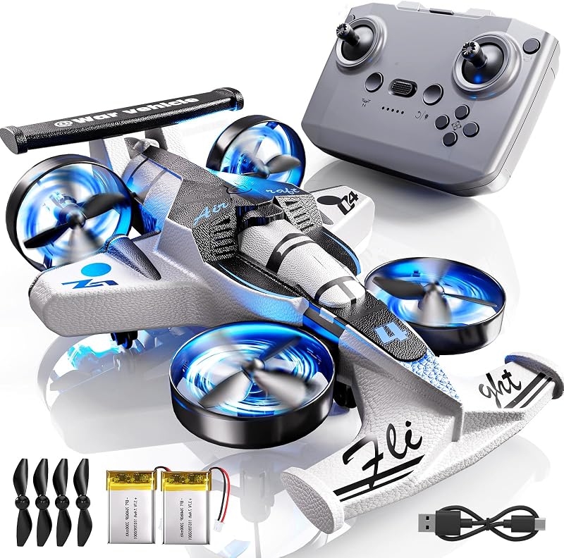 Avión de control remoto para niños, 2 en 1 RC Avión Stunt RC Drift Car, Avión de espuma interior al aire libre con carrera de vagones, trucos, juguetes de regalo para niños niñas adultos 8 9 10 11 12 años