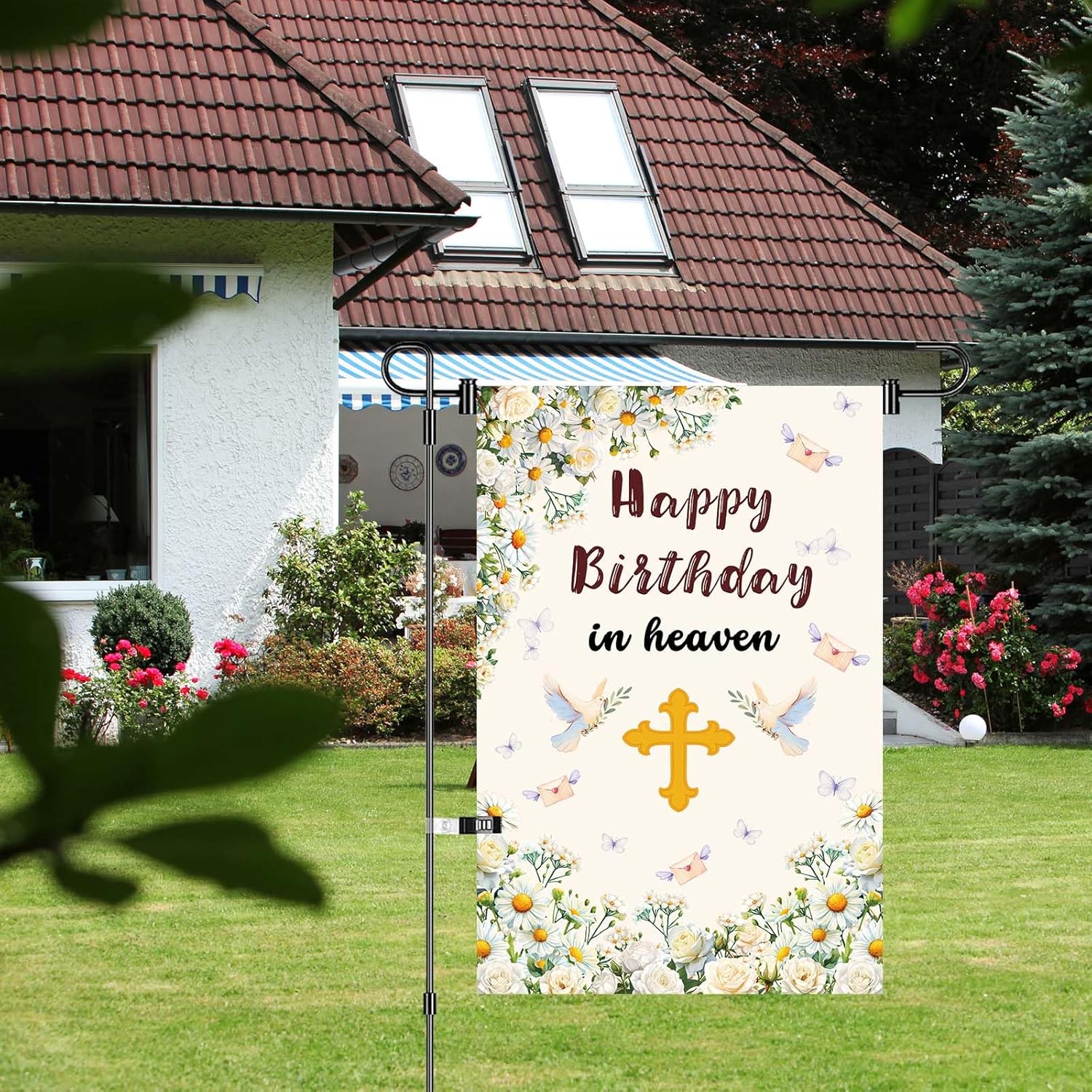 Happy Birthday In Heaven Garden Flag Funeral Memorial Religious Decoration 12 x 18 Inch Yard Decorations Grave Cemetery Farmhouse Outdoor Decor Supplies (B2) - Image 6
