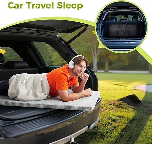 Miniatura 7 de Colchón de espuma de enfriamiento para campamento, almohadilla de dormir impermeable con bolsa de transporte, cubrecolchón de cuna, campamento de