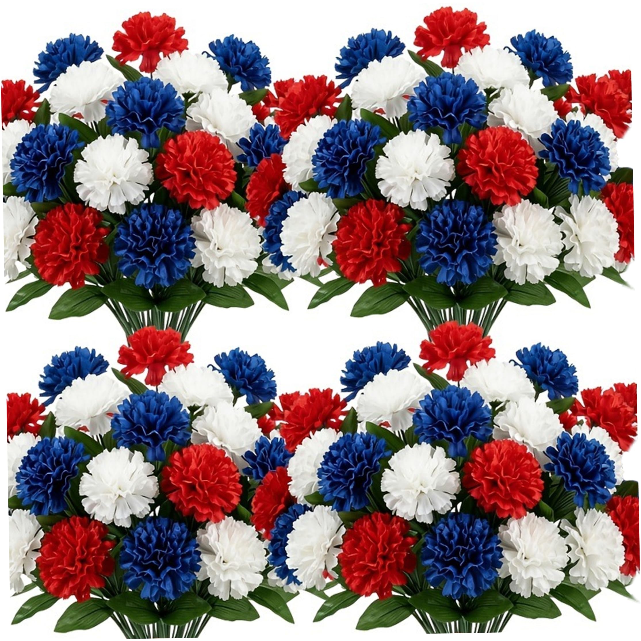 Pineeseatile Red White Blue Flowers, 12 Bundles Red White And Blue Artificial Flowers - Realistic Hydrangea Flower for Indoor/outdoor Decor