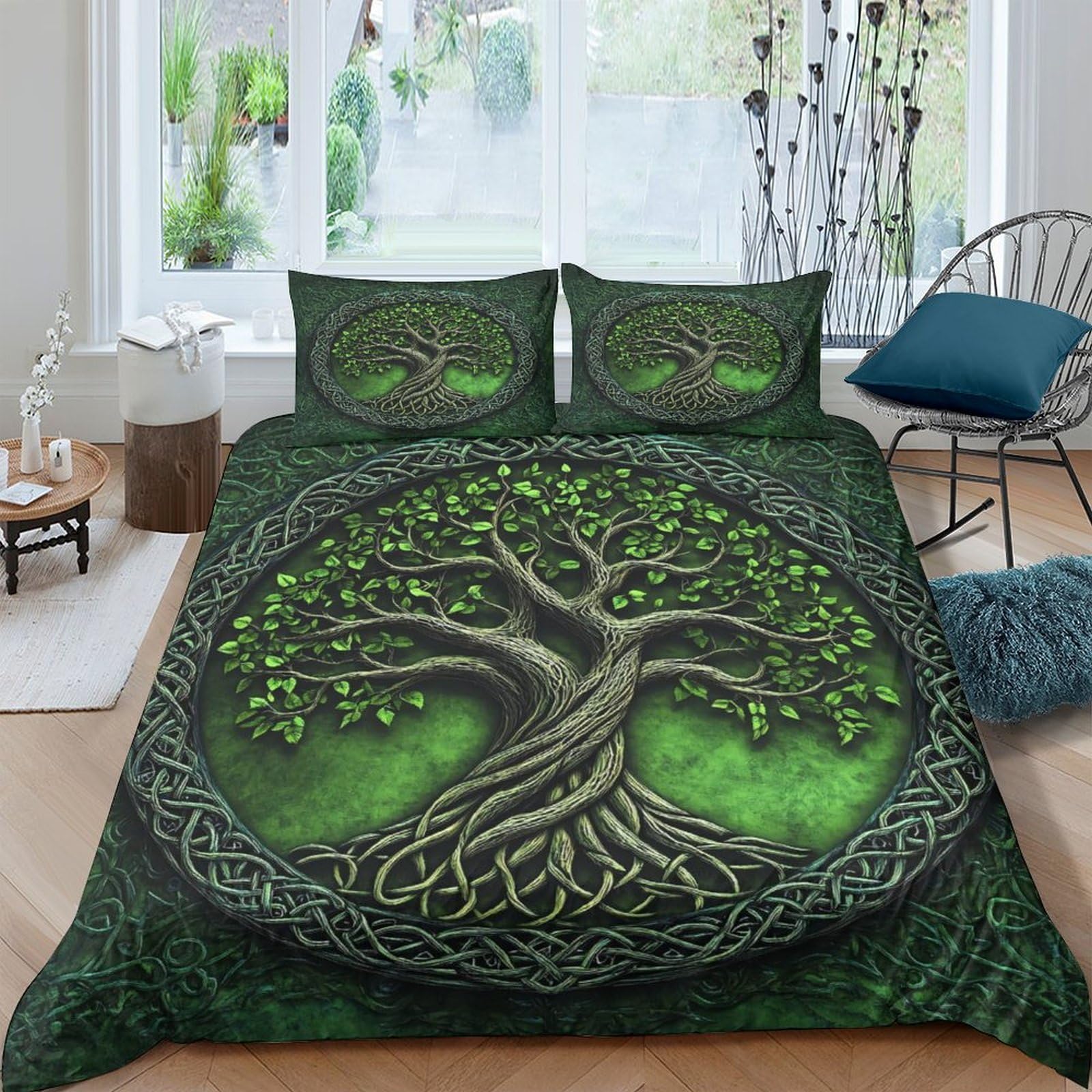 Ctjqhvkz Style-4 3D Printed Tree Of Life Fitted Sheet Microfiber Soft Non Slip Mattress Cover Green Celtic Decor For Bedroom Guest Room Single（135X200cm）
