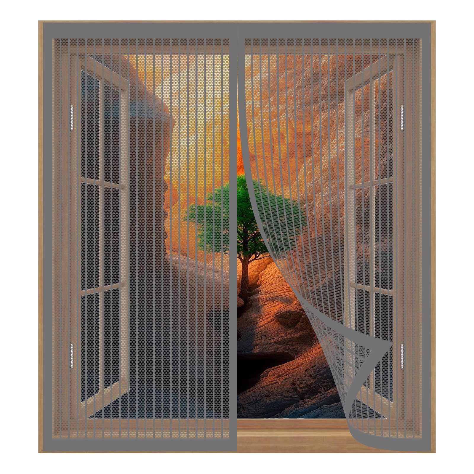 Magnetic Fly Screen Window Large 65 x 130 cm Easy Installation No Drilling Or Screwing Powerful Magnets Snap Shut Automatically for Windows Nets to Keep Bugs Out, Grey