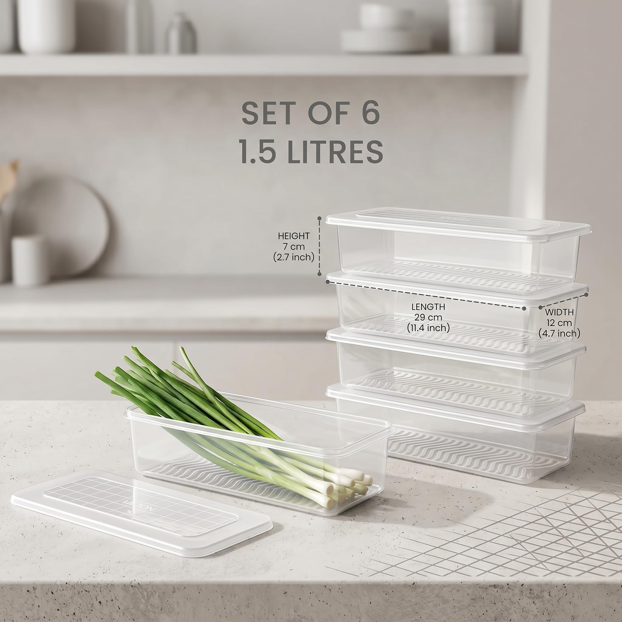 Milton Cryo - Juego de 6 cajas de almacenamiento para nevera, organizador de nevera con calcomanías de vinilo impermeables y placa de drenaje extraíble, tapa, caja apilable, recipientes de plástico de