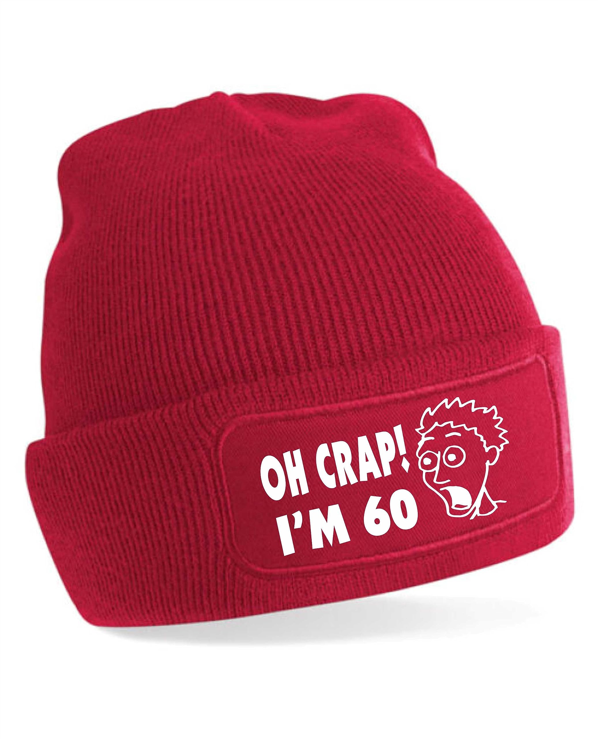 Print4u Women's Red Oh Crap I'm 60 Beanie Hat 60Th Birthday Gift For Men &