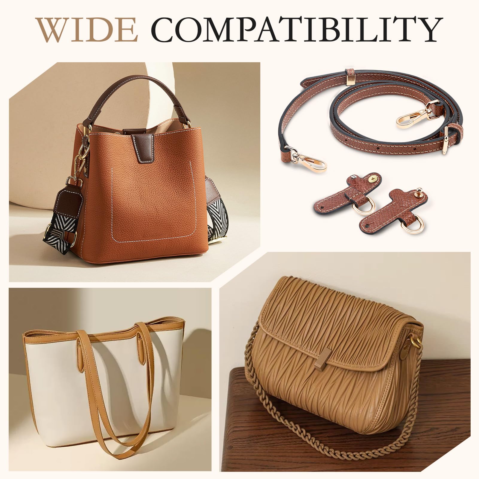 GlasFlength Pasek na ramię do torby Longchamp, pasek na ramię, torba na ramię, wymienna torba na ramię z adapterem bez dziurkowania, regulowany pasek zastępczy, skórzany pasek na ramię, Kolor