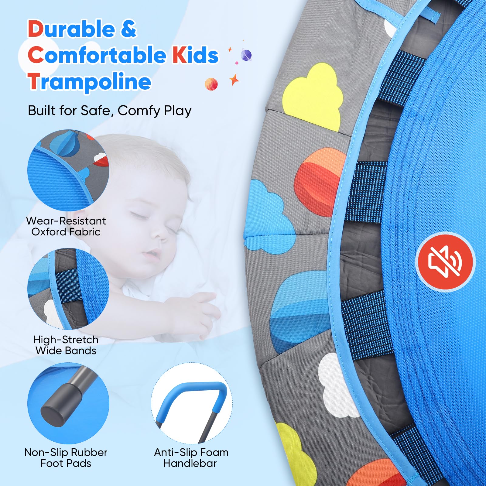 Trampoline de fitness pliable pour enfant - Charge maximale : 150 kg - Silencieux - Avec panier attrape-balles avec housse de sécurité - Trampoline pour enfants